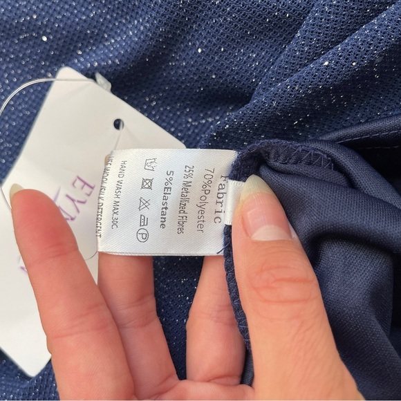 Sequined Navy Flare Long Sleeves Mini Dress - Picture 10 of 13